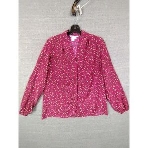 WinterSilks Shirt Womens Small Red Animal Print 100% Silk‎ Sheer Capsule Office